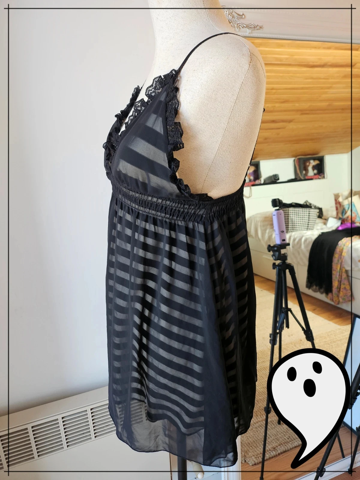 raro vestido Glad News gyaru lolita japonés de Tokio de una raya de encaje estilo camisón – photo 3